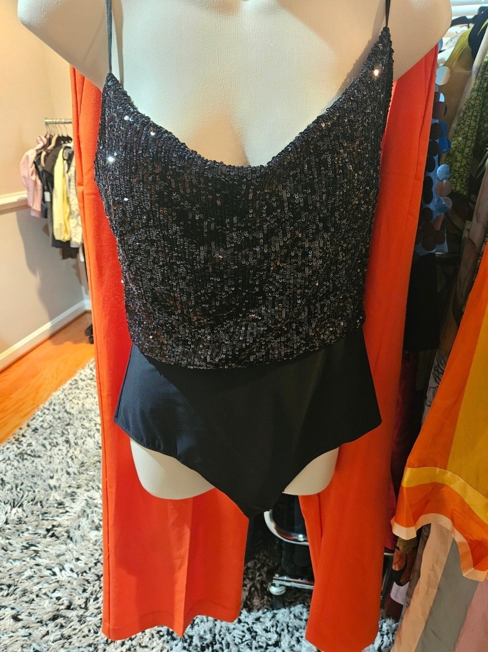 Balmain Black Sequin Cami Bodysuit